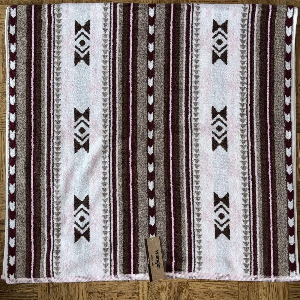 Wrangler Westmount Brown Pink Aztec Western Cowboy 2 Bath & 2 Hand Towel New